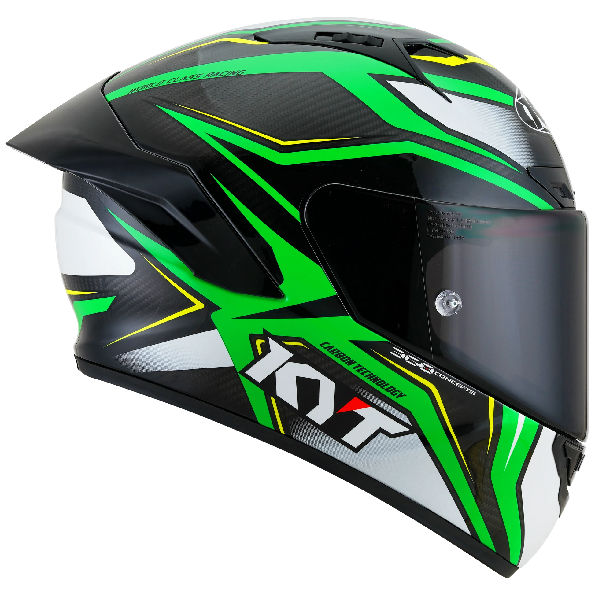 Right Side View of KYT NZ-Race Carbon Stride Green Fluo Motorcycle Helmet
