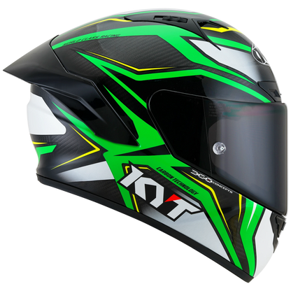 Right Side View of KYT NZ-Race Carbon Stride Green Fluo Motorcycle Helmet