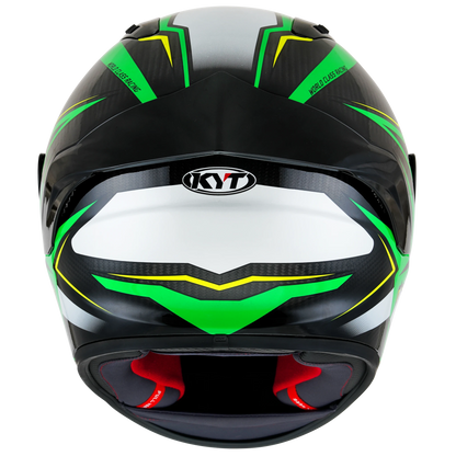 Rear View of KYT NZ-Race Carbon Stride Green Fluo Motorcycle Helmet