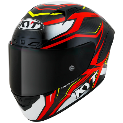 Front Left Quarter View of KYT NZ-Race Carbon Stride Red White Motorcycle Helmet