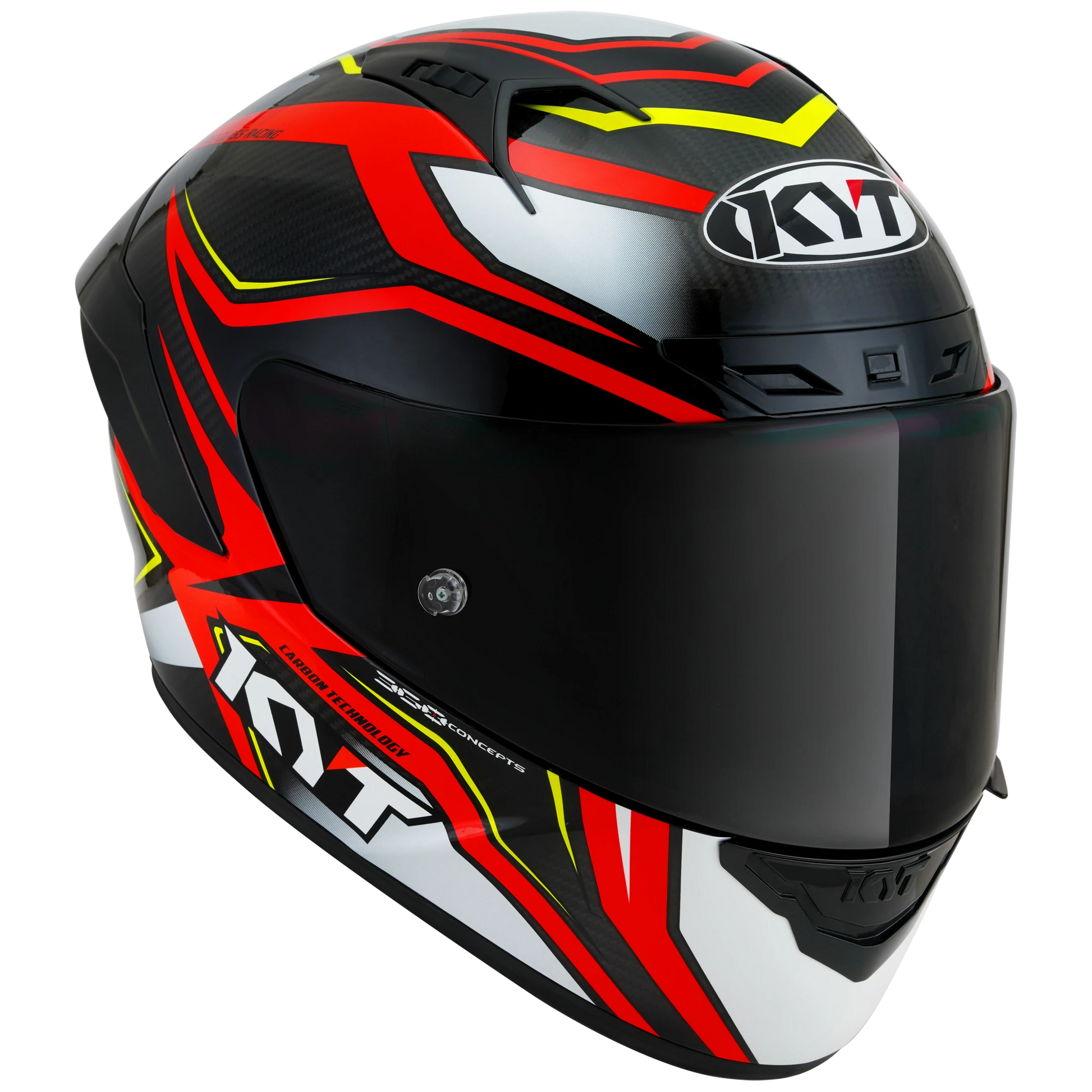 Front Right Quarter View of KYT NZ-Race Carbon Stride Red White Motorcycle Helmet