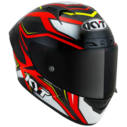 Front Right Quarter View of KYT NZ-Race Carbon Stride Red White Motorcycle Helmet