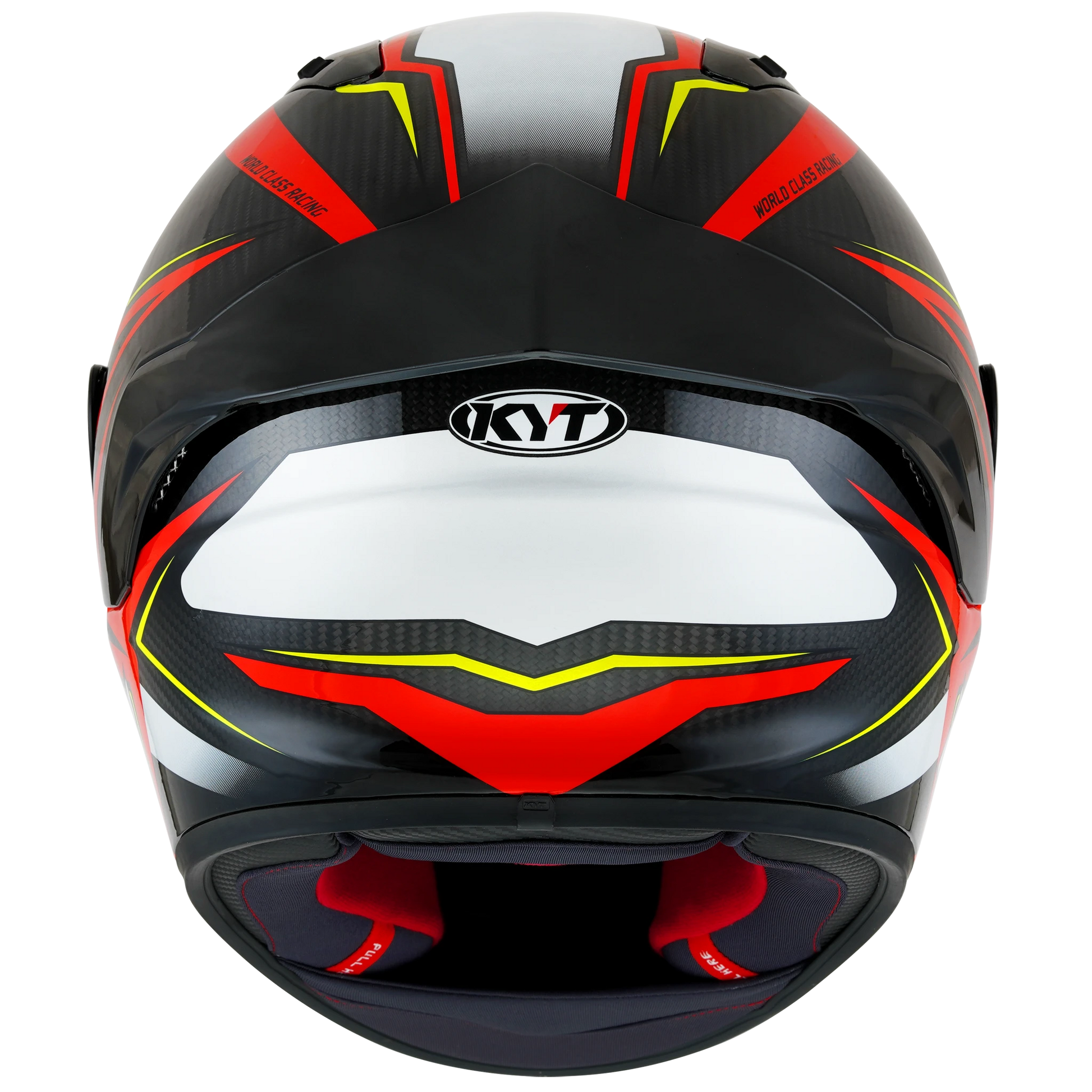 Rear View of KYT NZ-Race Carbon Stride Red White Motorcycle Helmet