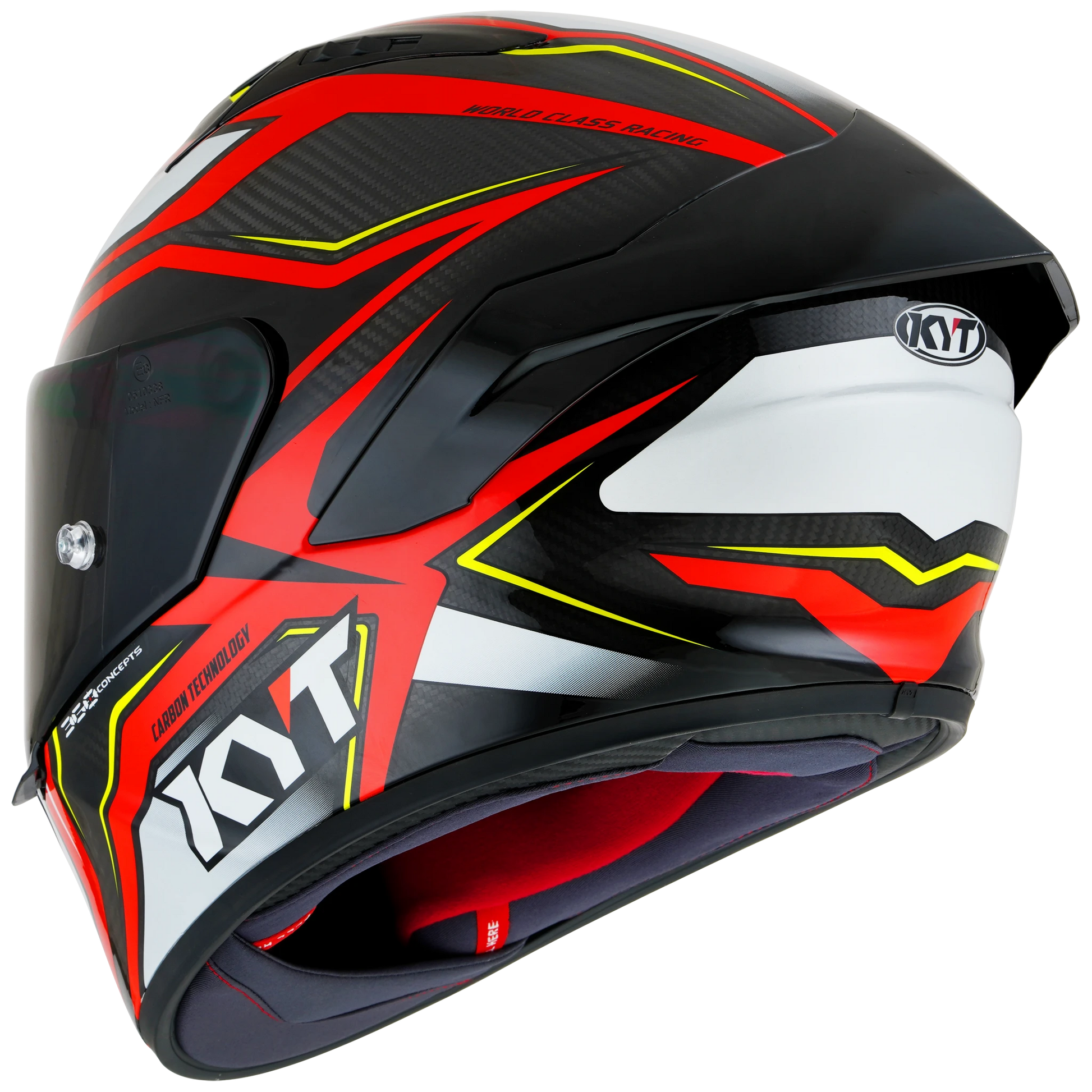 Left Side View of KYT NZ-Race Carbon Stride Red White Motorcycle Helmet