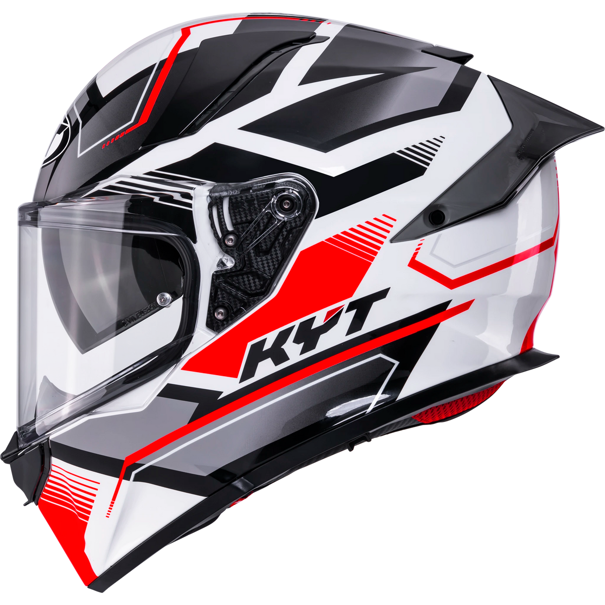 Left Side View of KYT R2R Parsec White Red Motorcycle Helmet