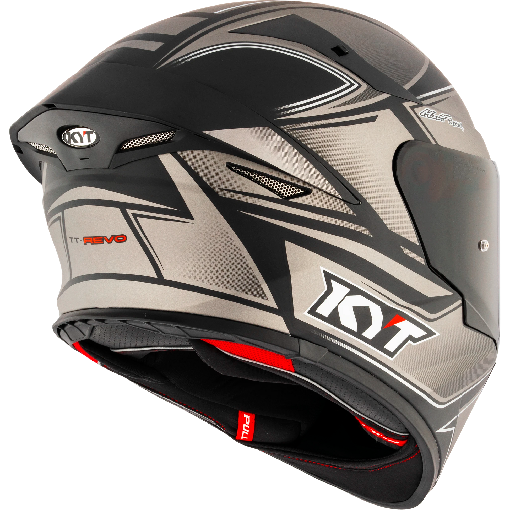Rear Right Quarter View of KYT TT-REVO Tourist Matte Cool Grey Motorcycle Helmet