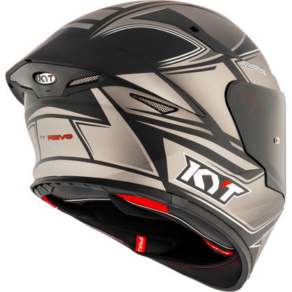 Rear Right Quarter View of KYT TT-REVO Tourist Matte Cool Grey Motorcycle Helmet