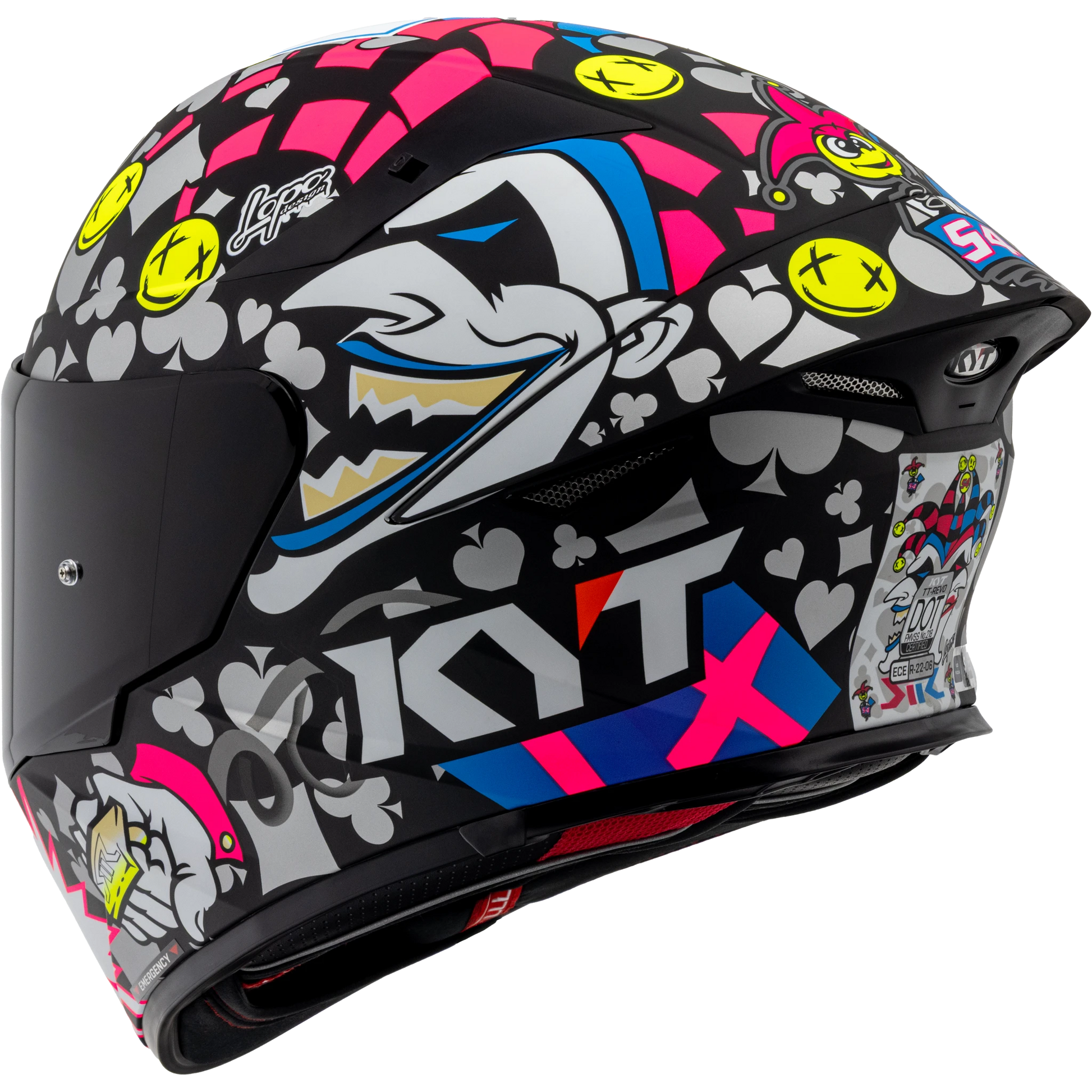 Rear Left Quarter View of KYT TT-REVO Riccardo Rossi 2022 Replica Motorcycle Helmet