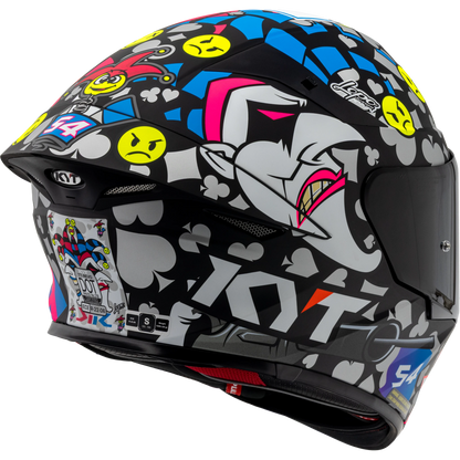 Rear Right Quarter View of KYT TT-REVO Riccardo Rossi 2022 Replica Motorcycle Helmet