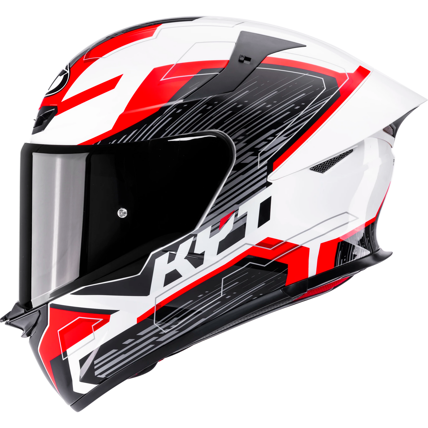 Left Side View of KYT TT-REVO Speeding White Red Motorcycle Helmet