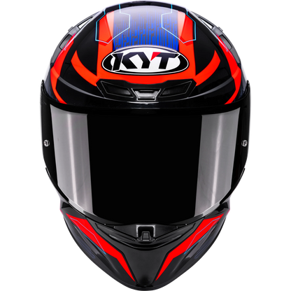 Front View of KYT TT-REVO Speeding Black Red Blue Motorcycle Helmet