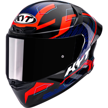 Front Left Quarter View of KYT TT-REVO Speeding Black Red Blue Motorcycle Helmet