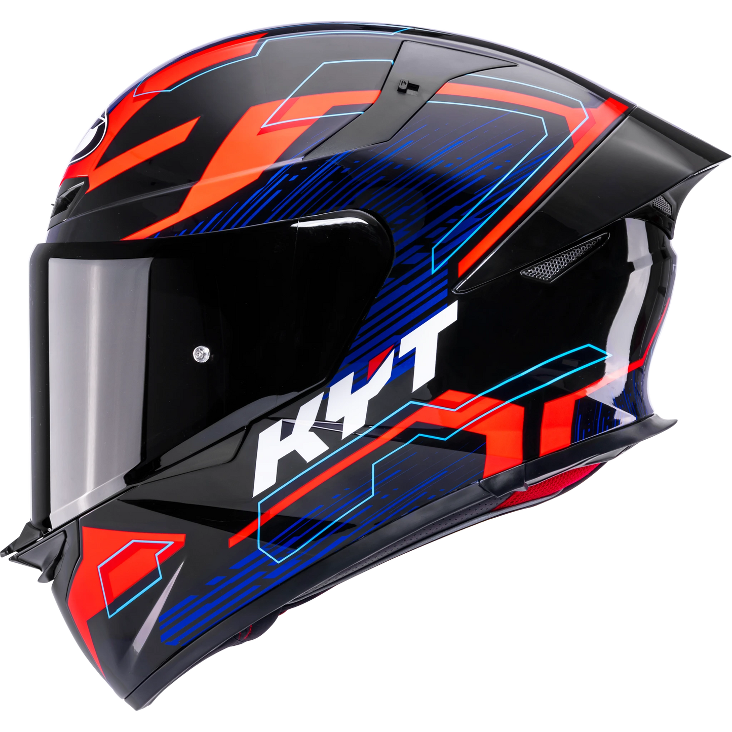 Left Side View of KYT TT-REVO Speeding Black Red Blue Motorcycle Helmet