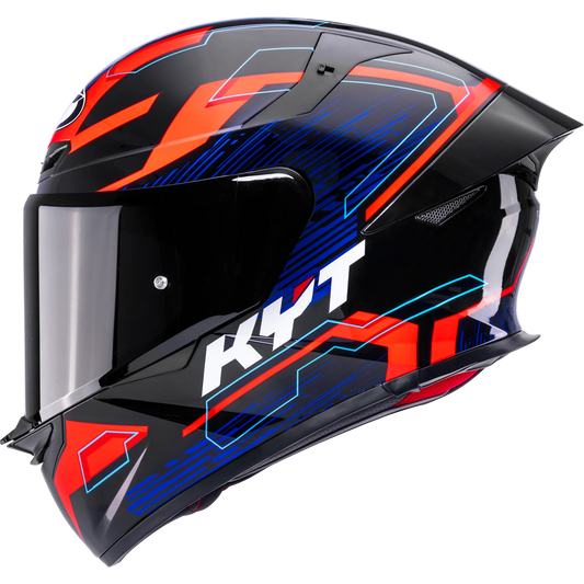 Left Side View of KYT TT-REVO Speeding Black Red Blue Motorcycle Helmet