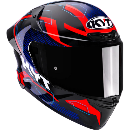 Front Right Quarter View of KYT TT-REVO Speeding Black Red Blue Motorcycle Helmet