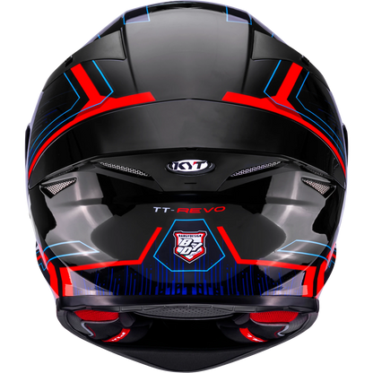 Rear View of KYT TT-REVO Speeding Black Red Blue Motorcycle Helmet