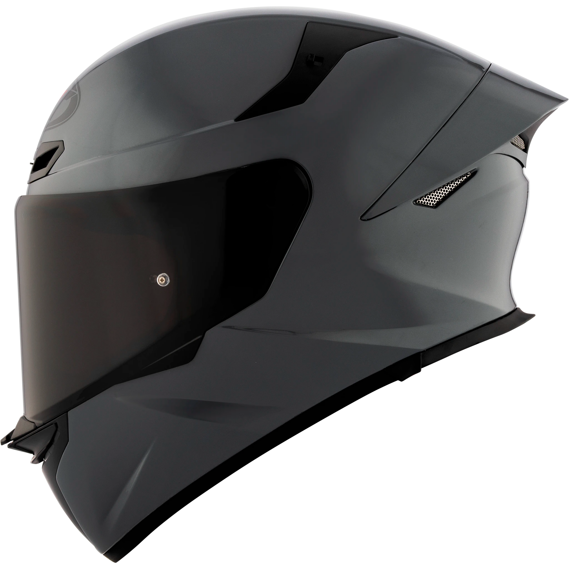 Left Side View of KYT TT-REVO motorcycle helmet in GRL Grey