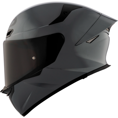 Left Side View of KYT TT-REVO motorcycle helmet in GRL Grey