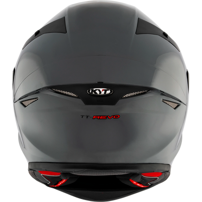 Rear View of KYT TT-REVO motorcycle helmet in GRL Grey
