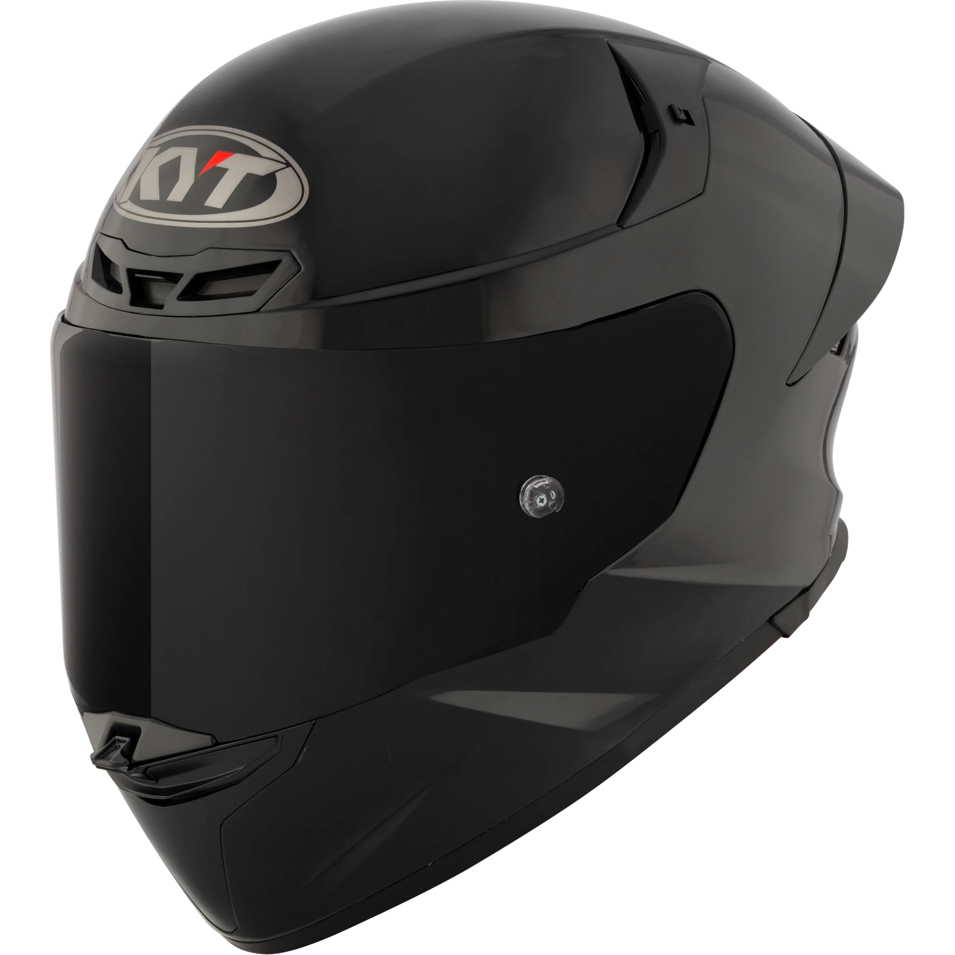 Front Left Quarter View of KYT TT-REVO motorcycle helmet in Plain Black