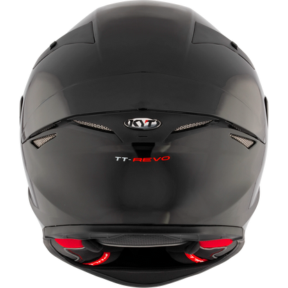 Rear View of KYT TT-REVO motorcycle helmet in Plain Black