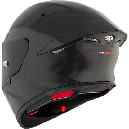 Rear Left Quarter View of KYT TT-REVO motorcycle helmet in Plain Black