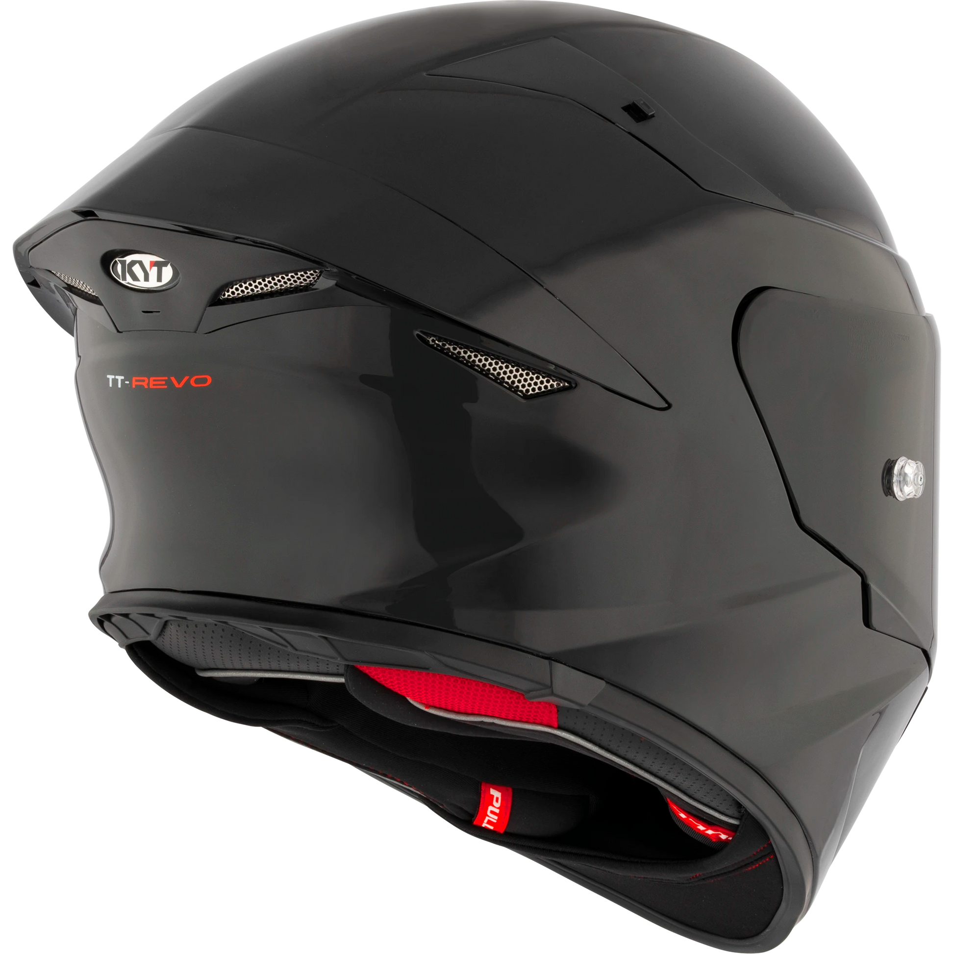Rear Right Quarter View of KYT TT-REVO motorcycle helmet in Plain Black