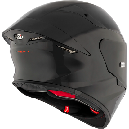 Rear Right Quarter View of KYT TT-REVO motorcycle helmet in Plain Black