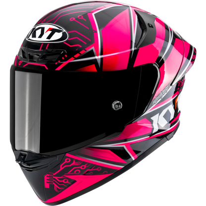 Front Left Quarter View of KYT TT-REVO Hyper Pink Motorcycle Helmet