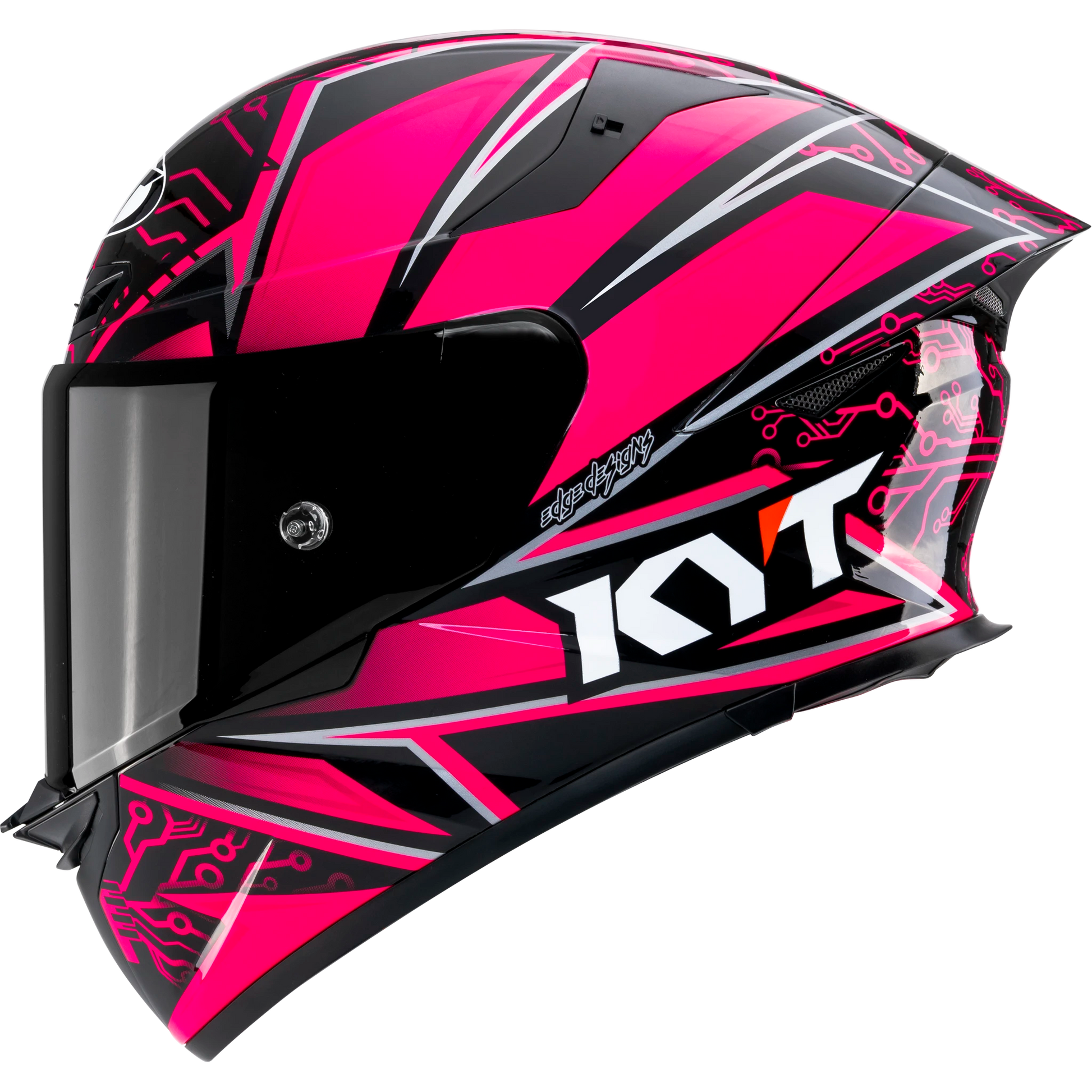 Left Side View of KYT TT-REVO Hyper Pink Motorcycle Helmet
