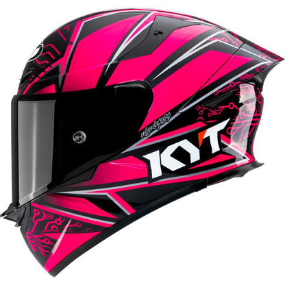Left Side View of KYT TT-REVO Hyper Pink Motorcycle Helmet