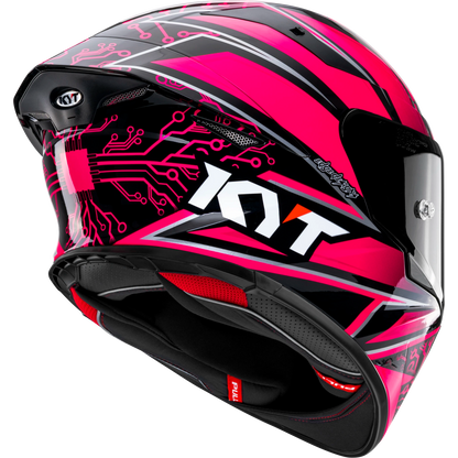 Rear Right Quarter View of KYT TT-REVO Hyper Pink Motorcycle Helmet