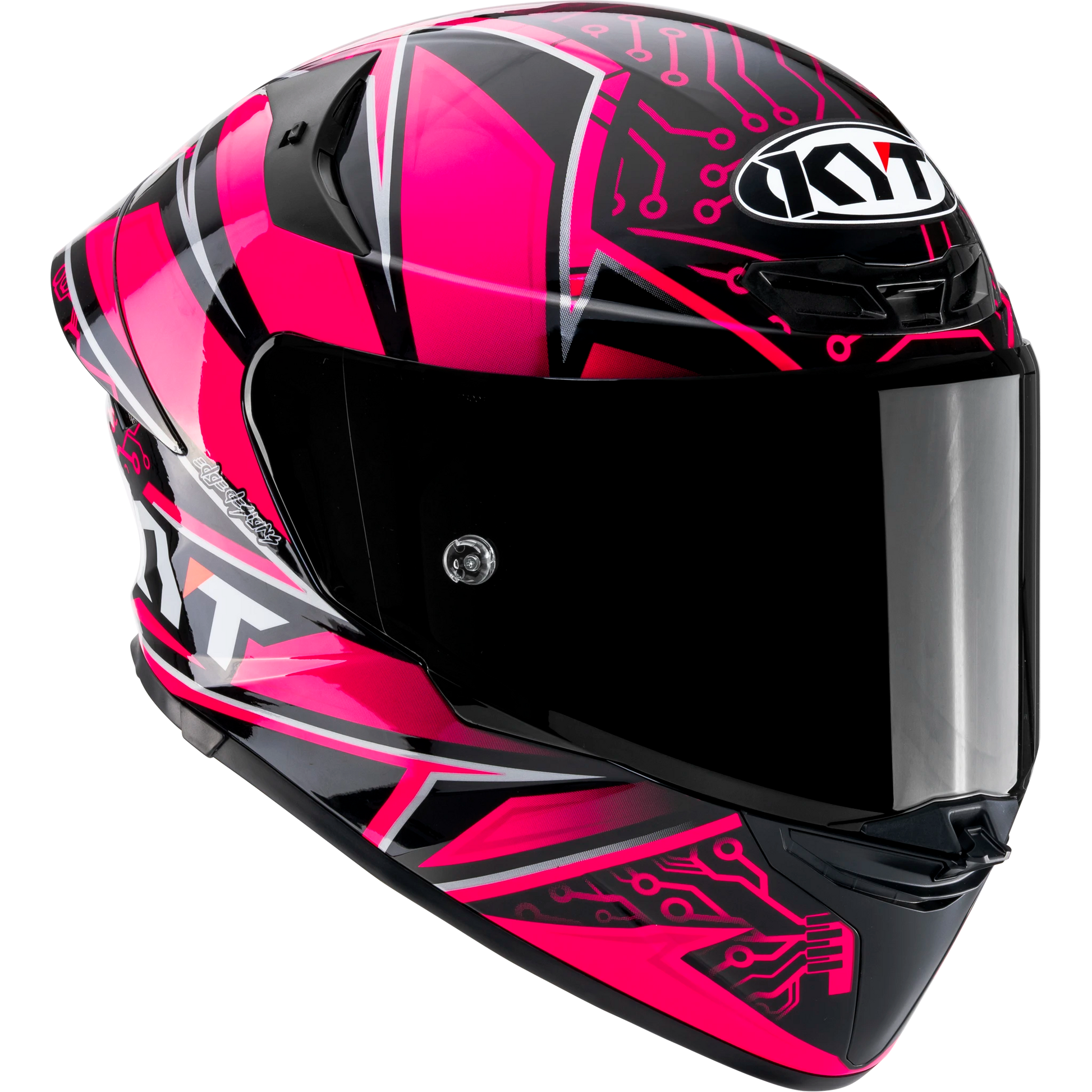 Front Right Quarter View of KYT TT-REVO Hyper Pink Motorcycle Helmet
