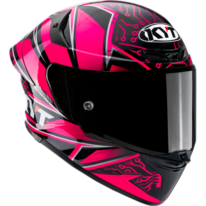 Front Right Quarter View of KYT TT-REVO Hyper Pink Motorcycle Helmet