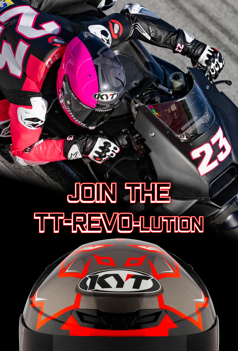 KYT Americas TT-REVO, join the TT-revo-lution product banner, enea bastianini with neon text